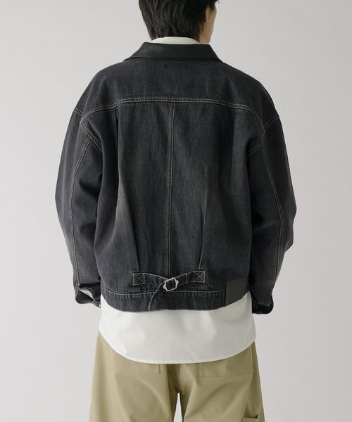 goocy(グーシー)の「衿PUレザーデニムトラッカージャケット(ブルゾン・メンズ・ネイビー/サックスブルー/ブラック・MEDIUM/LARGE)」の7枚目の写真