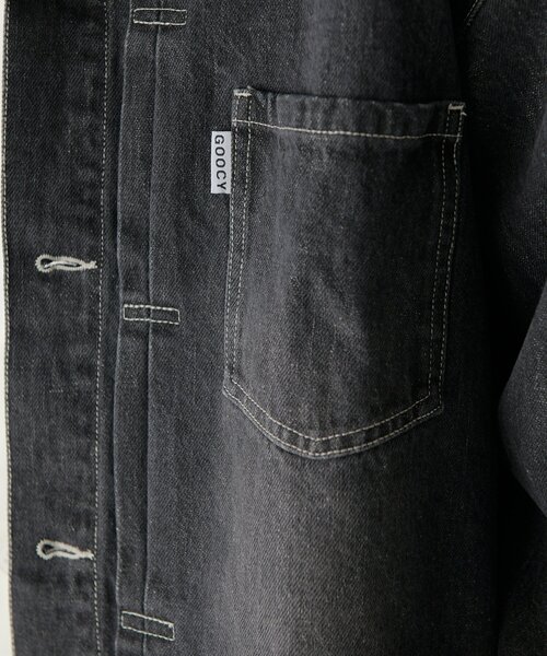 goocy(グーシー)の「衿PUレザーデニムトラッカージャケット(ブルゾン・メンズ・ネイビー/サックスブルー/ブラック・MEDIUM/LARGE)」の9枚目の写真