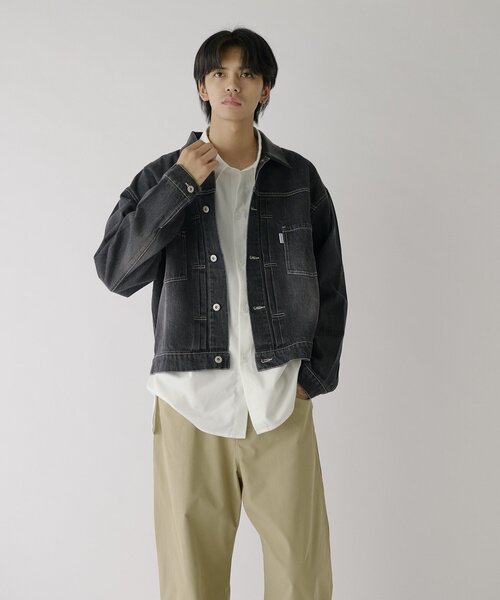 goocy(グーシー)の「衿PUレザーデニムトラッカージャケット(ブルゾン・メンズ・ネイビー/サックスブルー/ブラック・MEDIUM/LARGE)」の10枚目の写真