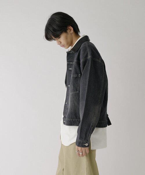 goocy(グーシー)の「衿PUレザーデニムトラッカージャケット(ブルゾン・メンズ・ネイビー/サックスブルー/ブラック・MEDIUM/LARGE)」の11枚目の写真