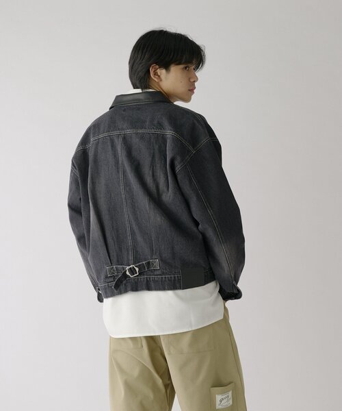 goocy(グーシー)の「衿PUレザーデニムトラッカージャケット(ブルゾン・メンズ・ネイビー/サックスブルー/ブラック・MEDIUM/LARGE)」の12枚目の写真