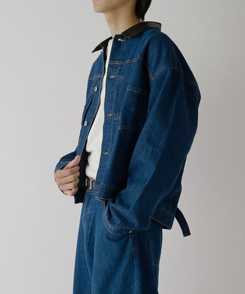 goocy(グーシー)の「衿PUレザーデニムトラッカージャケット(ブルゾン・メンズ・ネイビー/サックスブルー/ブラック・MEDIUM/LARGE)」の15枚目の写真