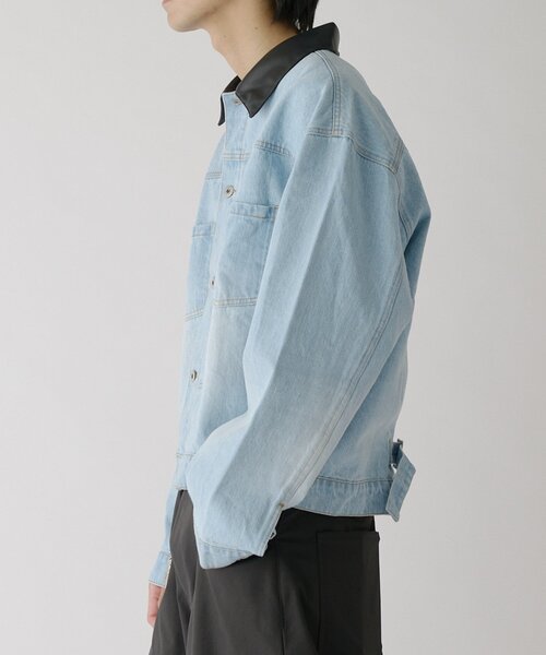 goocy(グーシー)の「衿PUレザーデニムトラッカージャケット(ブルゾン・メンズ・ネイビー/サックスブルー/ブラック・MEDIUM/LARGE)」の22枚目の写真