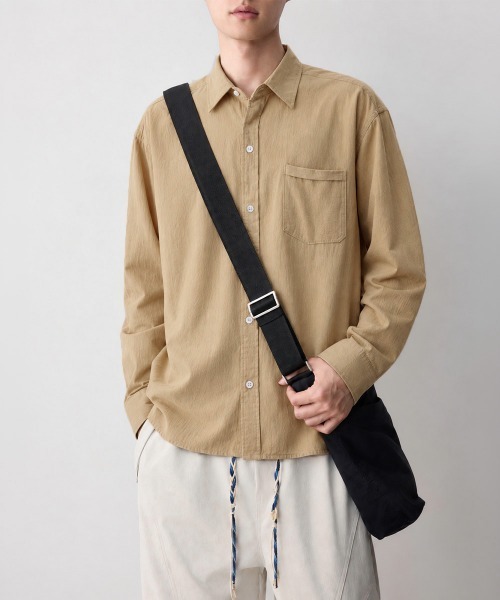 AsaAura(アサオーラ)の「メンズ長袖シャツ綿麻風トップス韓国風秋服(シャツ/ブラウス・メンズ・ライトブルー/ホワイト/ベージュ/ブラック/ダークグレー・FREE)」の4枚目の写真