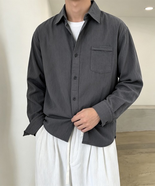 AsaAura(アサオーラ)の「メンズ長袖シャツ綿麻風トップス韓国風秋服(シャツ/ブラウス・メンズ・ライトブルー/ホワイト/ベージュ/ブラック/ダークグレー・FREE)」の3枚目の写真