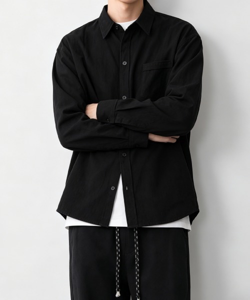 AsaAura(アサオーラ)の「メンズ長袖シャツ綿麻風トップス韓国風秋服(シャツ/ブラウス・メンズ・ライトブルー/ホワイト/ベージュ/ブラック/ダークグレー・FREE)」の2枚目の写真