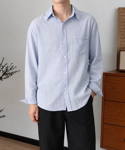 AsaAura(アサオーラ)の「メンズ長袖シャツ綿麻風トップス韓国風秋服(シャツ/ブラウス・メンズ・ライトブルー/ホワイト/ベージュ/ブラック/ダークグレー・FREE)」の6枚目の写真
