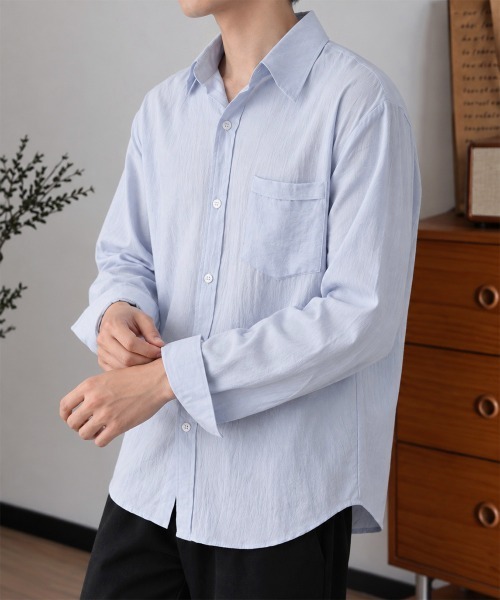 AsaAura(アサオーラ)の「メンズ長袖シャツ綿麻風トップス韓国風秋服(シャツ/ブラウス・メンズ・ライトブルー/ホワイト/ベージュ/ブラック/ダークグレー・FREE)」の7枚目の写真