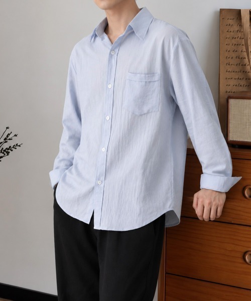 AsaAura(アサオーラ)の「メンズ長袖シャツ綿麻風トップス韓国風秋服(シャツ/ブラウス・メンズ・ライトブルー/ホワイト/ベージュ/ブラック/ダークグレー・FREE)」の8枚目の写真