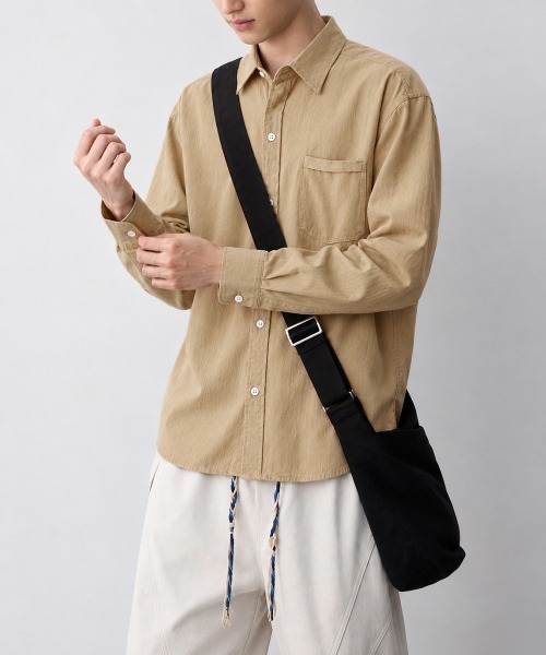 AsaAura(アサオーラ)の「メンズ長袖シャツ綿麻風トップス韓国風秋服(シャツ/ブラウス・メンズ・ライトブルー/ホワイト/ベージュ/ブラック/ダークグレー・FREE)」の22枚目の写真