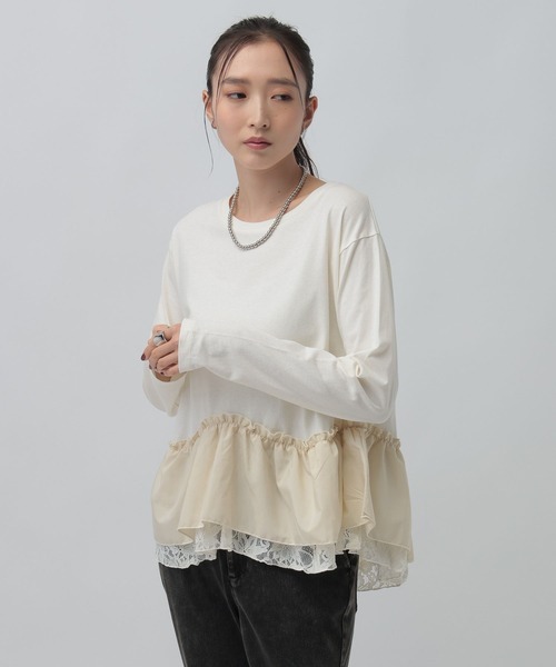 LEPSIM(レプシィム)の「異素材ヘムドッキングプルオーバー 1080842(Tシャツ/カットソー・レディース・アイボリー/ブラック/カーキ・FREE)」の2枚目の写真
