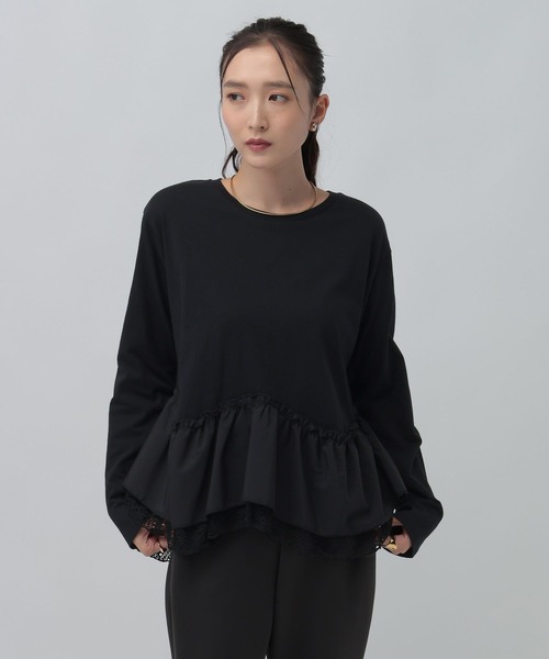 LEPSIM(レプシィム)の「異素材ヘムドッキングプルオーバー 1080842(Tシャツ/カットソー・レディース・アイボリー/ブラック/カーキ・FREE)」の3枚目の写真