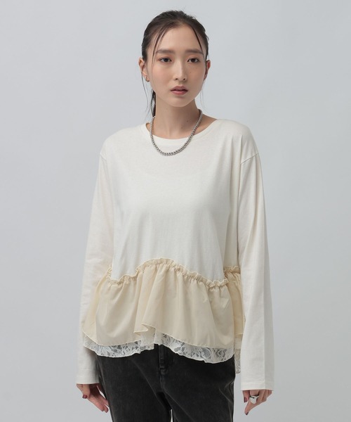 LEPSIM(レプシィム)の「異素材ヘムドッキングプルオーバー 1080842(Tシャツ/カットソー・レディース・アイボリー/ブラック/カーキ・FREE)」の10枚目の写真