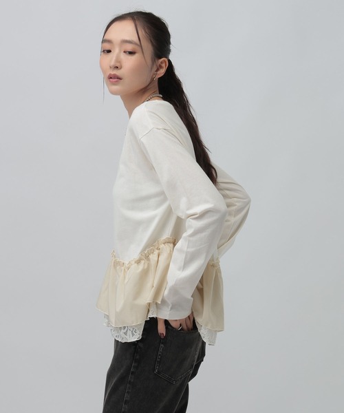 LEPSIM(レプシィム)の「異素材ヘムドッキングプルオーバー 1080842(Tシャツ/カットソー・レディース・アイボリー/ブラック/カーキ・FREE)」の9枚目の写真