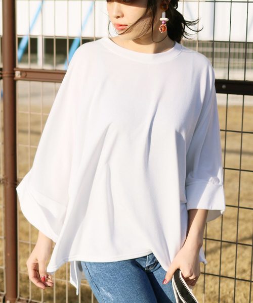 reca(レカ)の「ゆったりサイズ薄手スウェットカットソー(Tシャツ/カットソー・レディース・ブラック/ホワイト/グレー・FREE)」の2枚目の写真