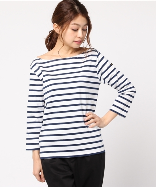 Le Minor（ルミノア）の「LE MINOR LM20G 705 ワイドボートネックボーダープルオーバー◆（Tシャツ/カットソー・レディース・ホワイト×ホワイト/サックスブルー・FREE）」の11枚目の写真