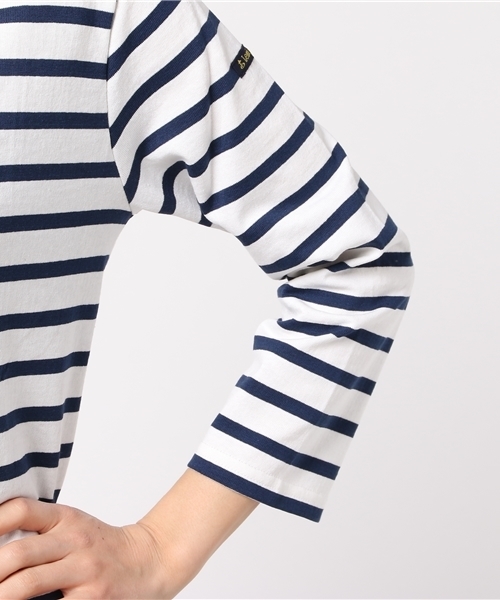 Le Minor（ルミノア）の「LE MINOR LM20G 705 ワイドボートネックボーダープルオーバー◆（Tシャツ/カットソー・レディース・ホワイト×ホワイト/サックスブルー・FREE）」の9枚目の写真