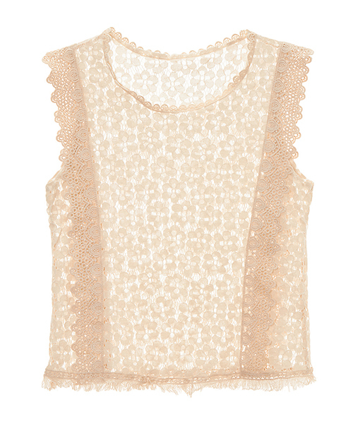 Color(カラー)の「フラワーレースフリンジトップス(シャツ/ブラウス・レディース・グレー/ベージュ/ブラック/ベビーピンク/ホワイト・MEDIUM)」の1枚目の写真