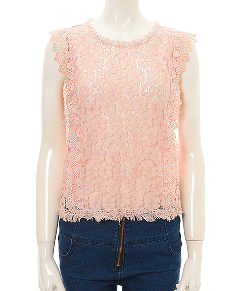 Color(カラー)の「フラワーレースフリンジトップス(シャツ/ブラウス・レディース・グレー/ベージュ/ブラック/ベビーピンク/ホワイト・MEDIUM)」の5枚目の写真
