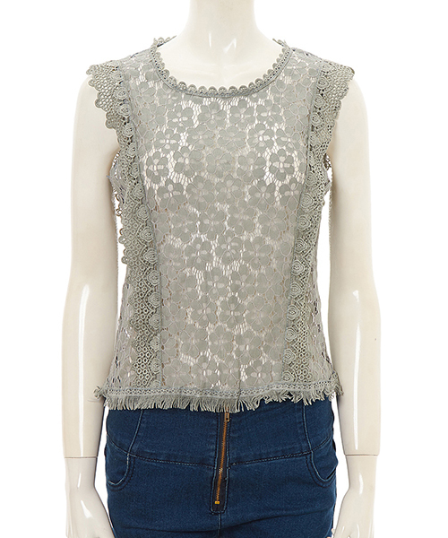 Color(カラー)の「フラワーレースフリンジトップス(シャツ/ブラウス・レディース・グレー/ベージュ/ブラック/ベビーピンク/ホワイト・MEDIUM)」の4枚目の写真