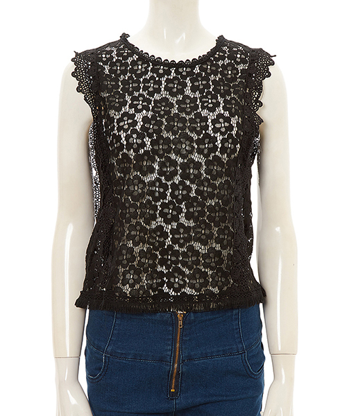 Color(カラー)の「フラワーレースフリンジトップス(シャツ/ブラウス・レディース・グレー/ベージュ/ブラック/ベビーピンク/ホワイト・MEDIUM)」の3枚目の写真