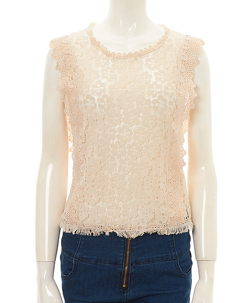 Color(カラー)の「フラワーレースフリンジトップス(シャツ/ブラウス・レディース・グレー/ベージュ/ブラック/ベビーピンク/ホワイト・MEDIUM)」の6枚目の写真