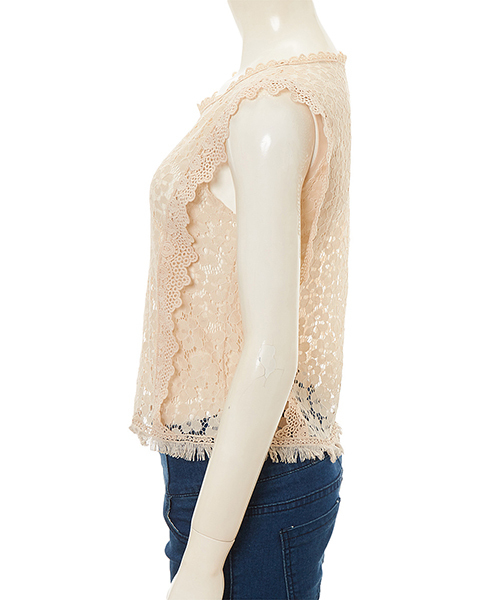 Color(カラー)の「フラワーレースフリンジトップス(シャツ/ブラウス・レディース・グレー/ベージュ/ブラック/ベビーピンク/ホワイト・MEDIUM)」の7枚目の写真