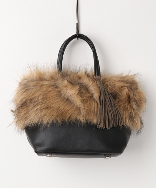 koe（コエ）の「ファー付フェイクレザートート（トートバッグ・レディース・グレー/ブラック・FREE）」の2枚目の写真