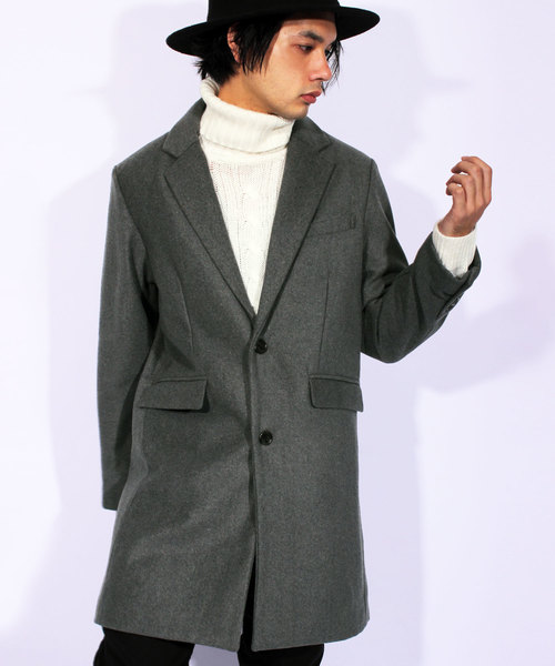 ８(eight)（エイト）の「チェスターコート ロング ジャケット ウール メルトン（チェスターコート・メンズ・キャメル/ブラック/ネイビー/グレー・MEDIUM/LARGE）」の3枚目の写真