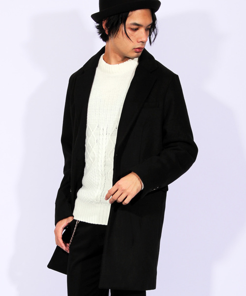 ８(eight)（エイト）の「チェスターコート ロング ジャケット ウール メルトン（チェスターコート・メンズ・キャメル/ブラック/ネイビー/グレー・MEDIUM/LARGE）」の2枚目の写真