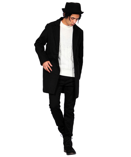 ８(eight)（エイト）の「チェスターコート ロング ジャケット ウール メルトン（チェスターコート・メンズ・キャメル/ブラック/ネイビー/グレー・MEDIUM/LARGE）」の5枚目の写真