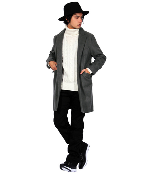 ８(eight)（エイト）の「チェスターコート ロング ジャケット ウール メルトン（チェスターコート・メンズ・キャメル/ブラック/ネイビー/グレー・MEDIUM/LARGE）」の8枚目の写真