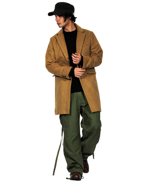 ８(eight)（エイト）の「チェスターコート ロング ジャケット ウール メルトン（チェスターコート・メンズ・キャメル/ブラック/ネイビー/グレー・MEDIUM/LARGE）」の11枚目の写真