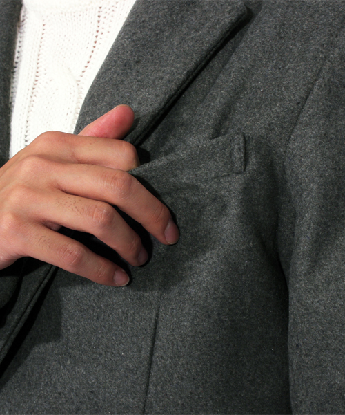 ８(eight)（エイト）の「チェスターコート ロング ジャケット ウール メルトン（チェスターコート・メンズ・キャメル/ブラック/ネイビー/グレー・MEDIUM/LARGE）」の6枚目の写真