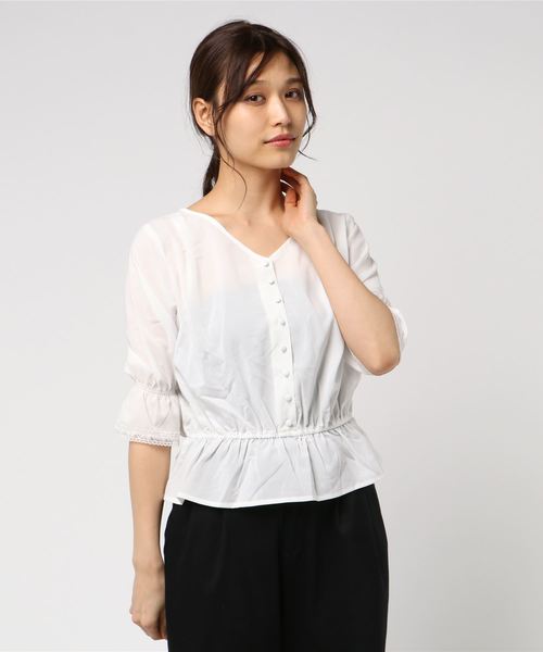 earth music&ecology(アースミュージックアンドエコロジー)の「・ウエストシャーリングブラウス(シャツ/ブラウス・レディース・オフホワイト/ライトピンク/ブラック・FREE)」の12枚目の写真