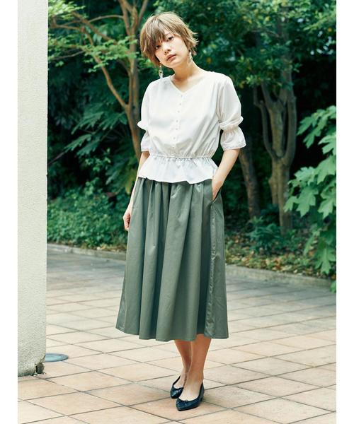 earth music&ecology(アースミュージックアンドエコロジー)の「・ウエストシャーリングブラウス(シャツ/ブラウス・レディース・オフホワイト/ライトピンク/ブラック・FREE)」の5枚目の写真