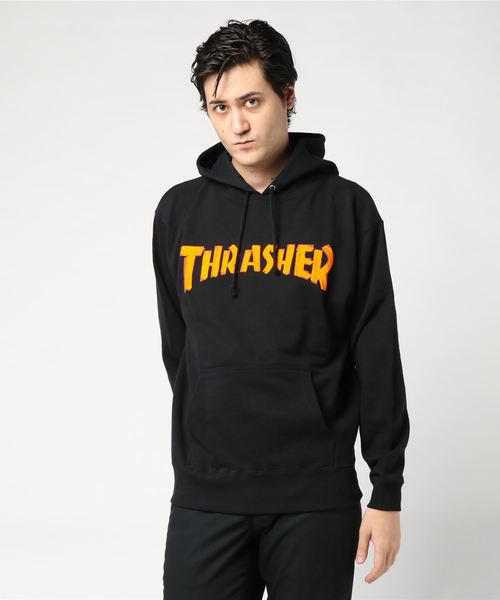 THRASHER（スラッシャー）の「【直営店限定アイテム】FLOCKY ON SILK MAG LOGO SWEAT PARKA/スラッシャー ユニセックス パーカー プルオーバー（パーカー・メンズ・ブラック/ホワイト/グレー/ブラック×ホワイト/ホワイト×ブラック/グレー系その他・SMALL/MEDIUM/LARGE/X-LARGE）」の3枚目の写真