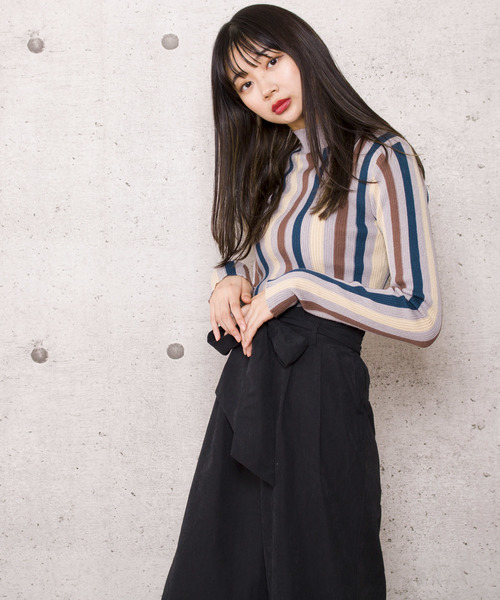 LUGG NAGG（ラグナグ）の「【Jewelobe/ ジュエローブ】ストライプ リブニットトップス（ニット/セーター・レディース・ネイビー/ブラウン/グレー・FREE）」の12枚目の写真