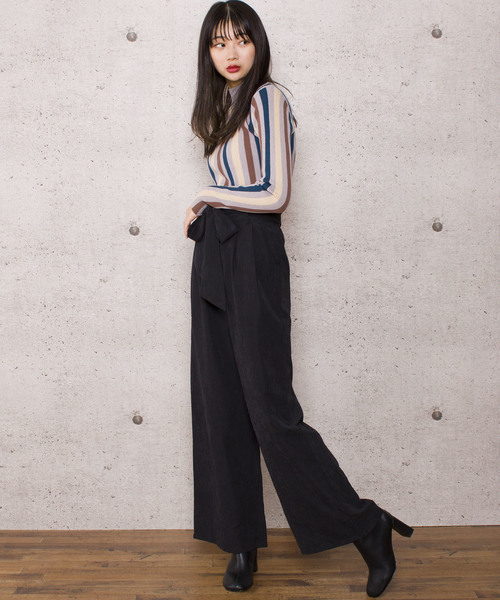 LUGG NAGG（ラグナグ）の「【Jewelobe/ ジュエローブ】ストライプ リブニットトップス（ニット/セーター・レディース・ネイビー/ブラウン/グレー・FREE）」の6枚目の写真