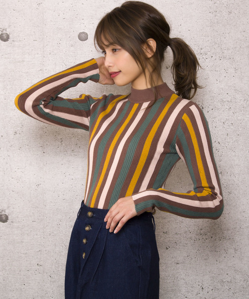 LUGG NAGG（ラグナグ）の「【Jewelobe/ ジュエローブ】ストライプ リブニットトップス（ニット/セーター・レディース・ネイビー/ブラウン/グレー・FREE）」の16枚目の写真