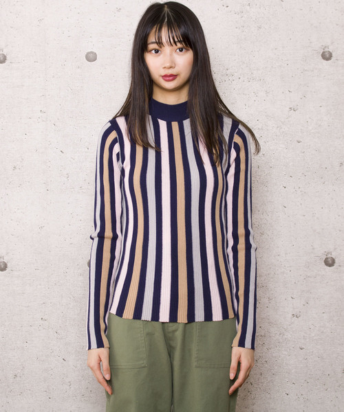 LUGG NAGG（ラグナグ）の「【Jewelobe/ ジュエローブ】ストライプ リブニットトップス（ニット/セーター・レディース・ネイビー/ブラウン/グレー・FREE）」の7枚目の写真