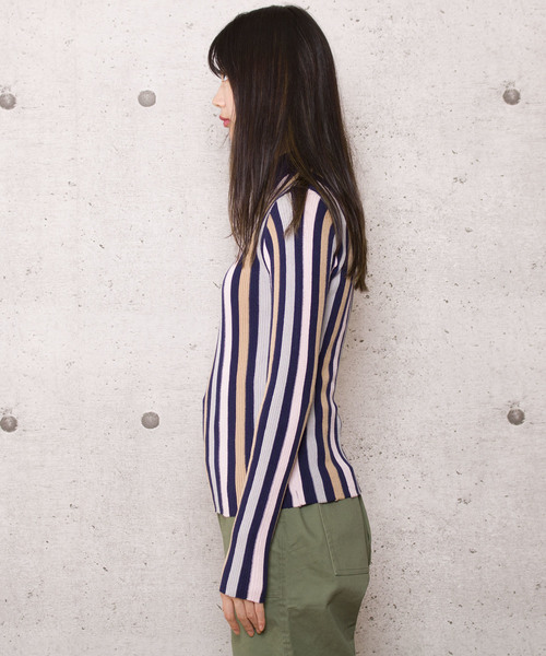 LUGG NAGG（ラグナグ）の「【Jewelobe/ ジュエローブ】ストライプ リブニットトップス（ニット/セーター・レディース・ネイビー/ブラウン/グレー・FREE）」の15枚目の写真