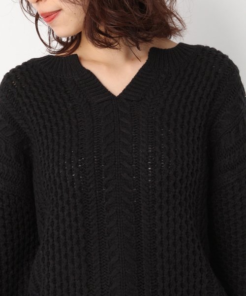 A part by（アパートバイ）の「3GAWNケーブルスキッパー 823151（ニット/セーター・レディース・ブラック/ベージュ/オフホワイト/カーキ・FREE）」の21枚目の写真