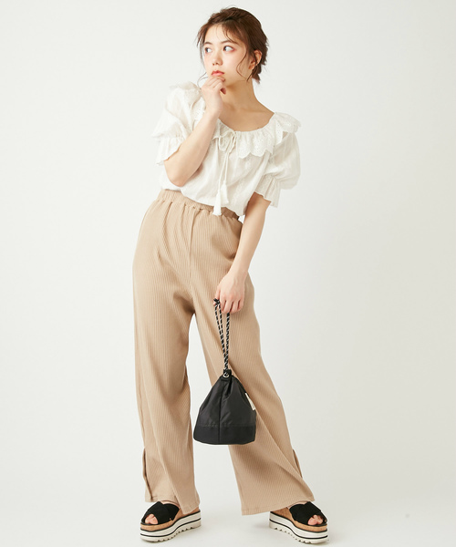 OLIVE des OLIVE（オリーブデオリーブ）の「【ZOZOTOWN限定】リブスリットワイドパンツ（その他パンツ・レディース・ブラウン/ブラック/ベージュ・FREE）」の3枚目の写真