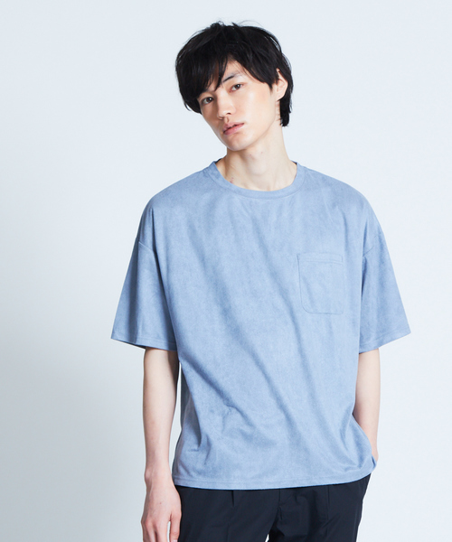 ABAHOUSE GRAY(アバハウスグレイ)の「【展開店舗限定】フェイクスエードTシャツ(Tシャツ/カットソー・メンズ・サックスブルー/ネイビー/ピンク/ベージュ/グリーン・46/48)」の1枚目の写真