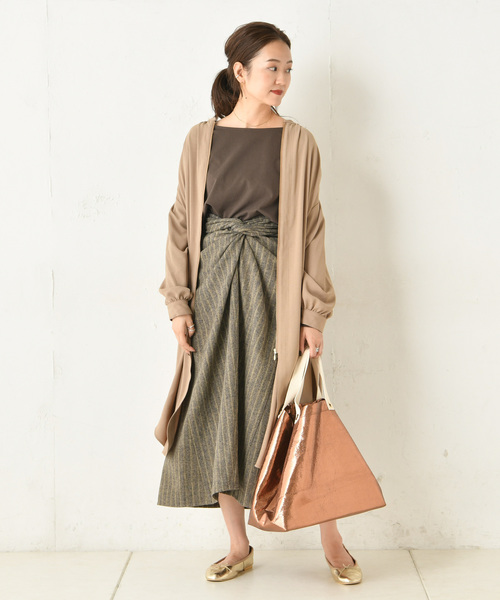 DouDou（ドゥドゥ）の「ストライプカイトフレアスカート（スカート・レディース・ブラウン/イエロー・FREE）」の3枚目の写真