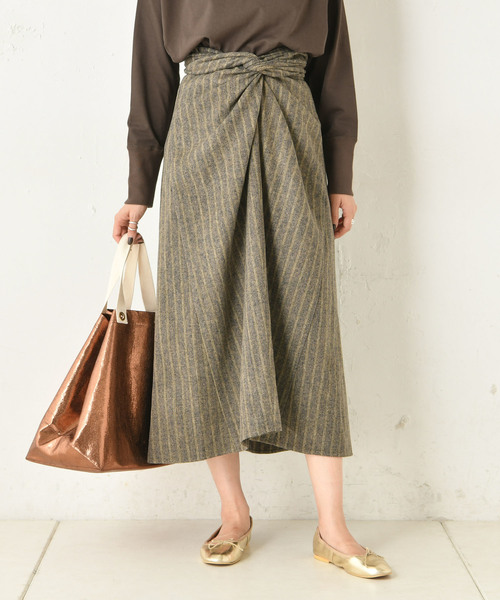 DouDou（ドゥドゥ）の「ストライプカイトフレアスカート（スカート・レディース・ブラウン/イエロー・FREE）」の7枚目の写真