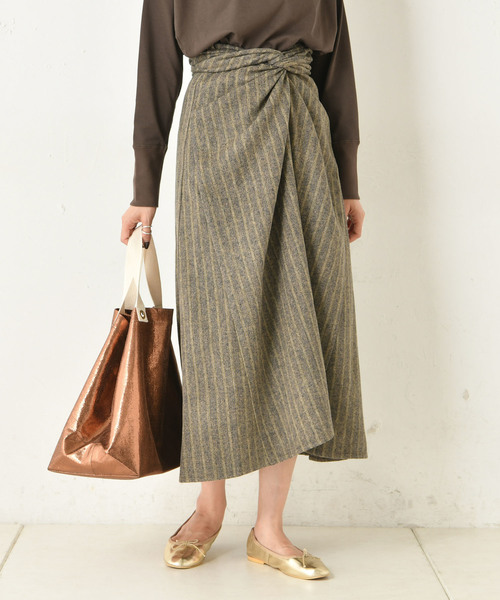 DouDou（ドゥドゥ）の「ストライプカイトフレアスカート（スカート・レディース・ブラウン/イエロー・FREE）」の4枚目の写真