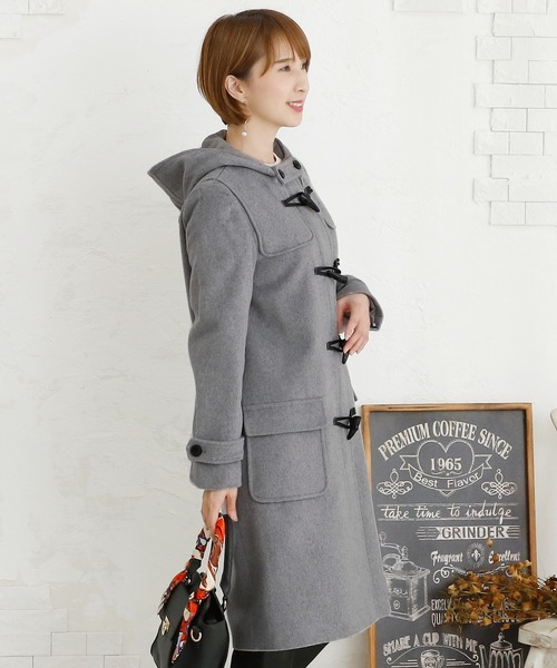 ElegChic（エレグシック）の「フード ロング ダッフルコート/ レディース アウター/秋冬 結婚式対応 冬 コート（ダッフルコート・レディース・ブラック/ライトグレー/グレイッシュベージュ・M/L）」の5枚目の写真