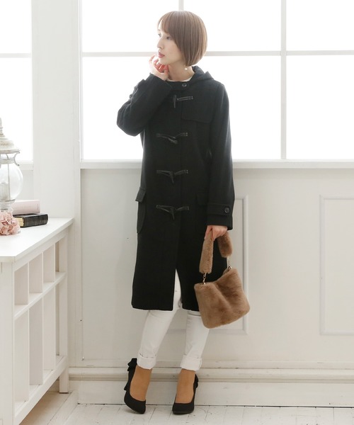 ElegChic（エレグシック）の「フード ロング ダッフルコート/ レディース アウター/秋冬 結婚式対応 冬 コート（ダッフルコート・レディース・ブラック/ライトグレー/グレイッシュベージュ・M/L）」の10枚目の写真